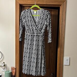 Sigrid Olsen Black and White Geometric Long Sleeve Dress